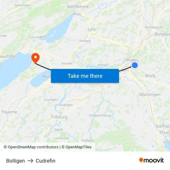 Bolligen to Cudrefin map