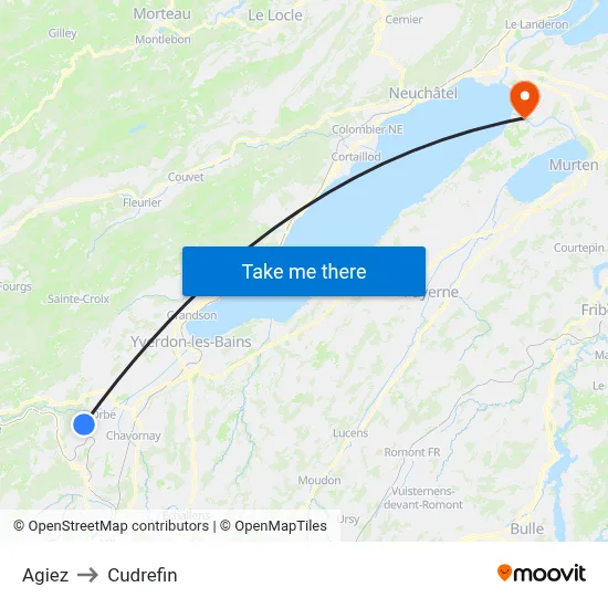 Agiez to Cudrefin map