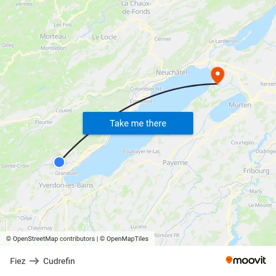 Fiez to Cudrefin map