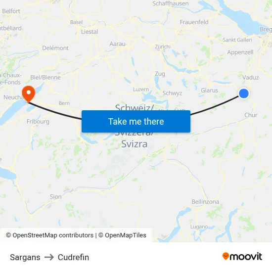 Sargans to Cudrefin map
