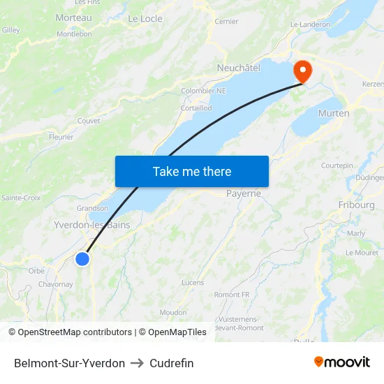 Belmont-Sur-Yverdon to Cudrefin map