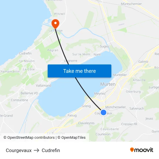 Courgevaux to Cudrefin map