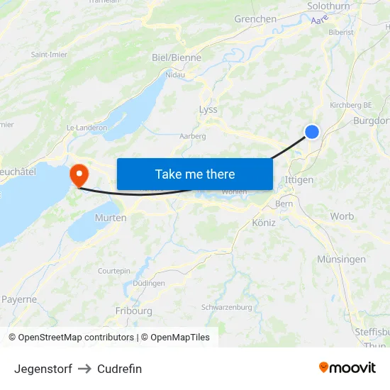 Jegenstorf to Cudrefin map
