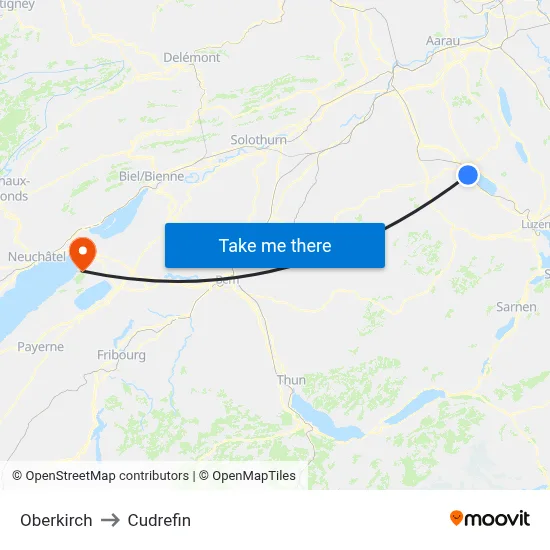 Oberkirch to Cudrefin map
