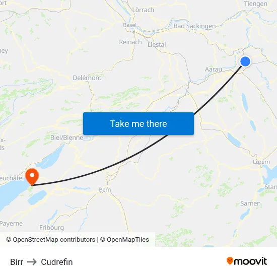 Birr to Cudrefin map