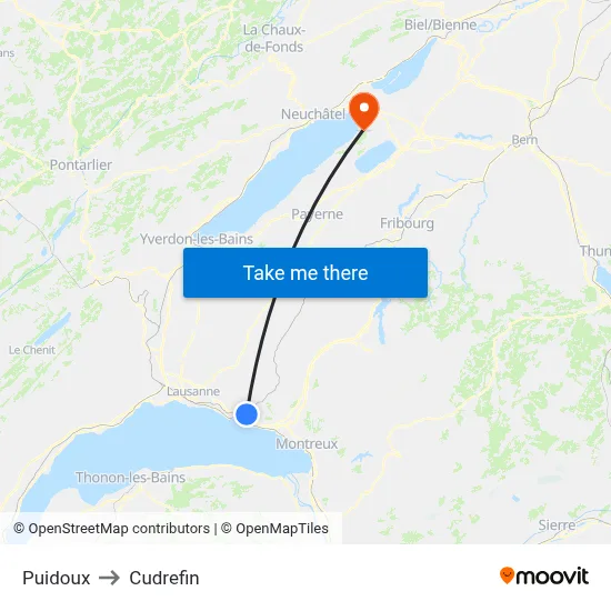 Puidoux to Cudrefin map