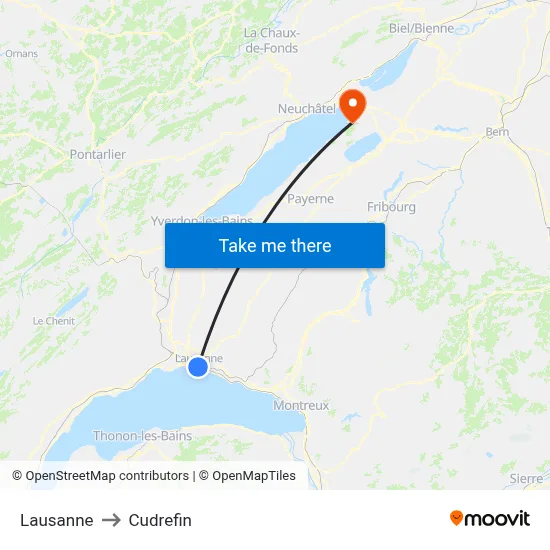 Lausanne to Cudrefin map