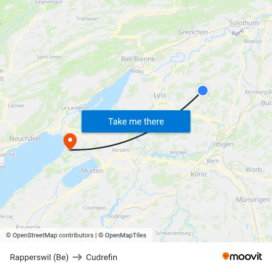 Rapperswil (Be) to Cudrefin map