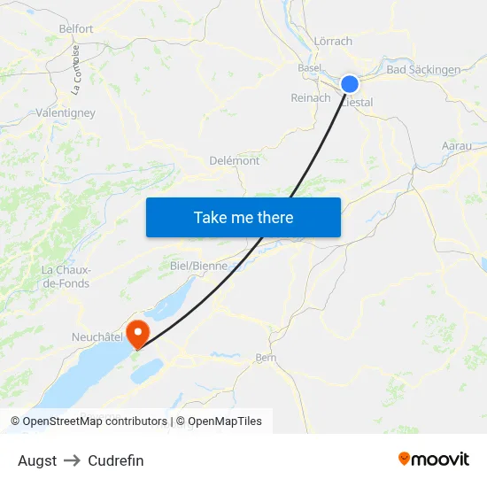 Augst to Cudrefin map