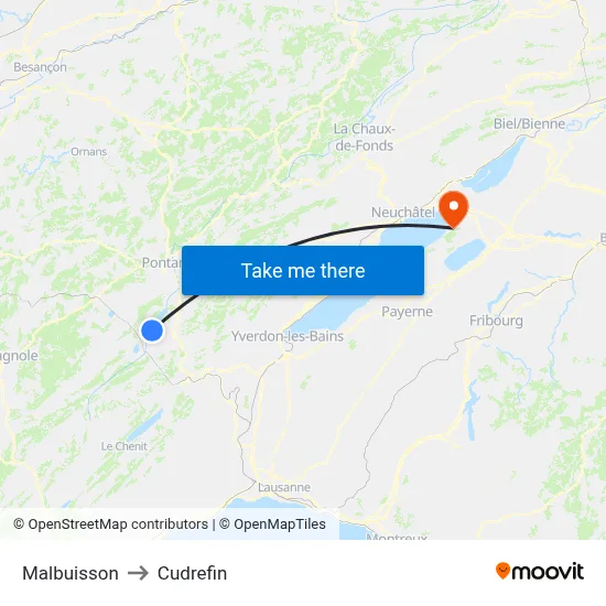 Malbuisson to Cudrefin map
