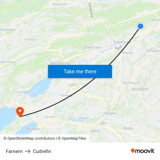 Farnern to Cudrefin map