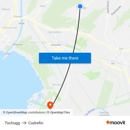 Tschugg to Cudrefin map