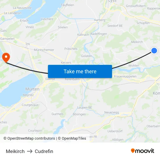 Meikirch to Cudrefin map