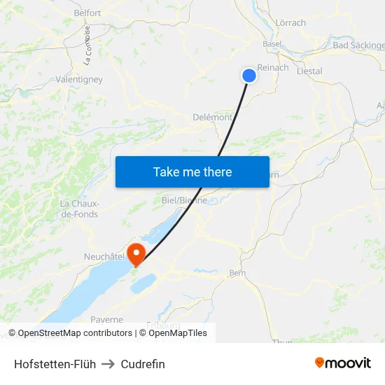 Hofstetten-Flüh to Cudrefin map