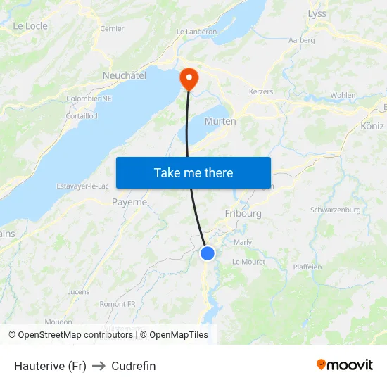 Hauterive (Fr) to Cudrefin map
