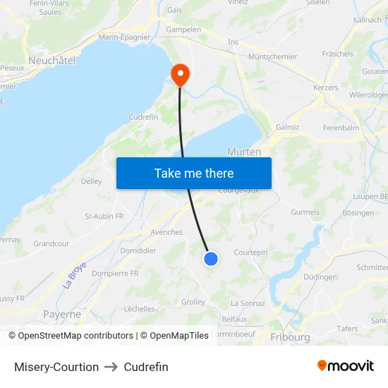 Misery-Courtion to Cudrefin map