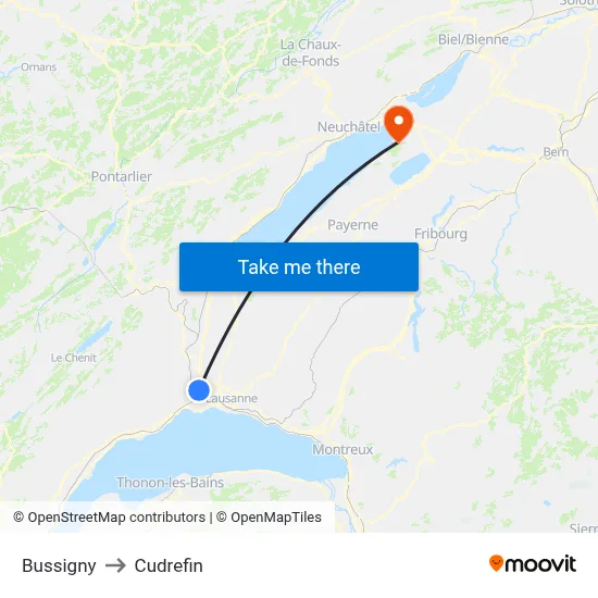 Bussigny to Cudrefin map