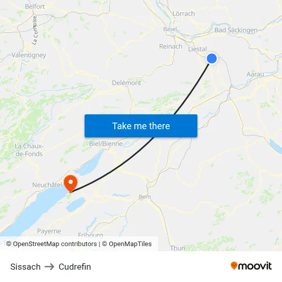 Sissach to Cudrefin map