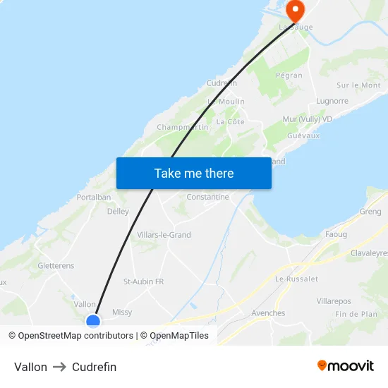 Vallon to Cudrefin map