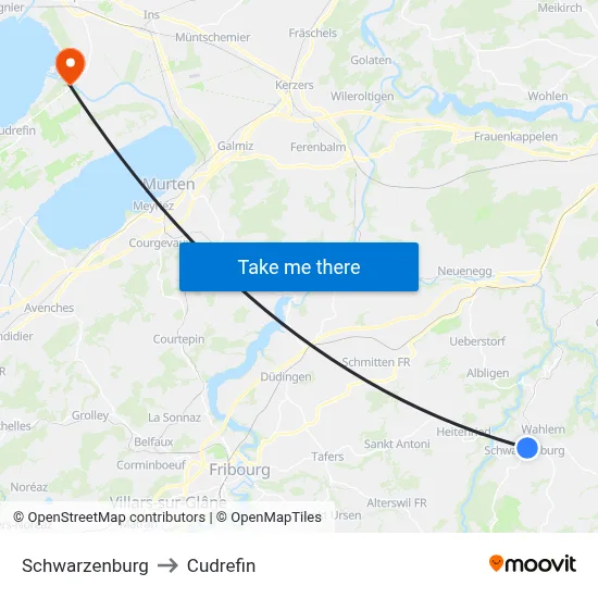 Schwarzenburg to Cudrefin map