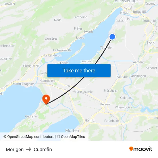 Mörigen to Cudrefin map