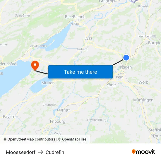 Moosseedorf to Cudrefin map