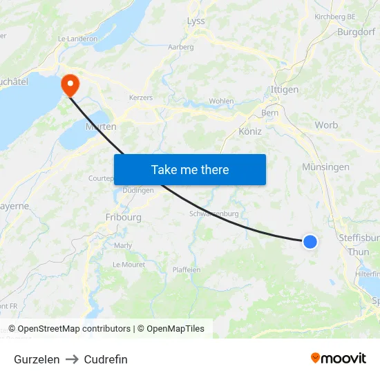 Gurzelen to Cudrefin map