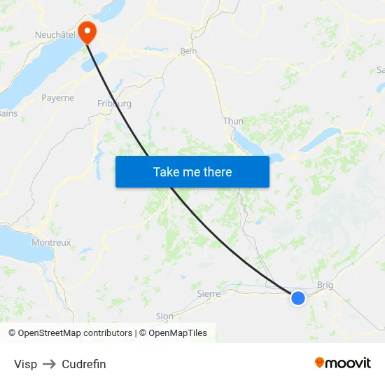 Visp to Cudrefin map