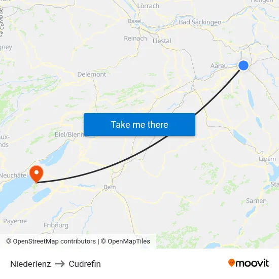 Niederlenz to Cudrefin map