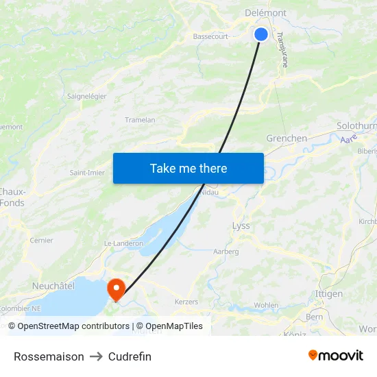 Rossemaison to Cudrefin map