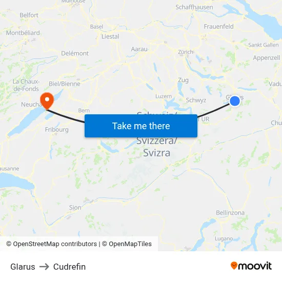 Glarus to Cudrefin map