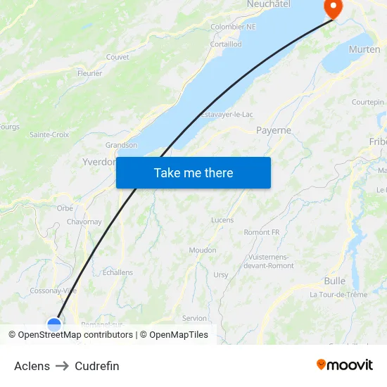 Aclens to Cudrefin map
