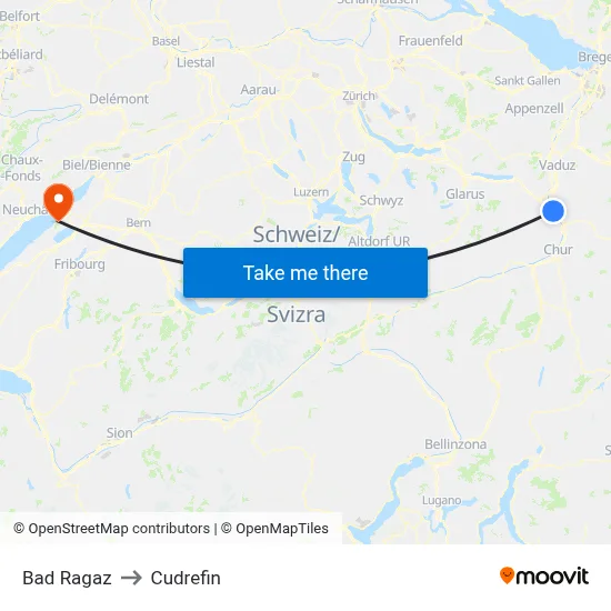 Bad Ragaz to Cudrefin map