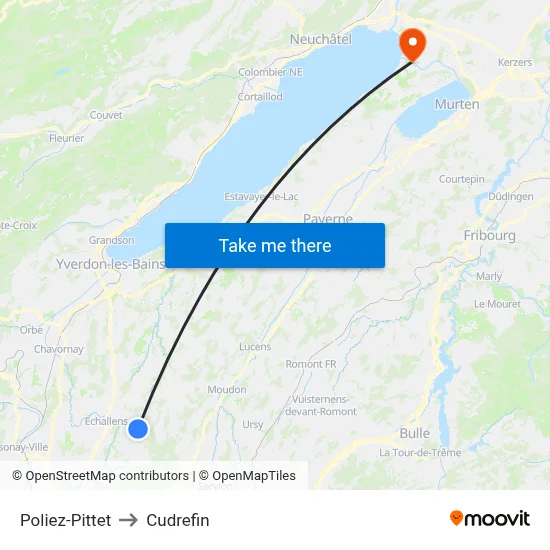 Poliez-Pittet to Cudrefin map