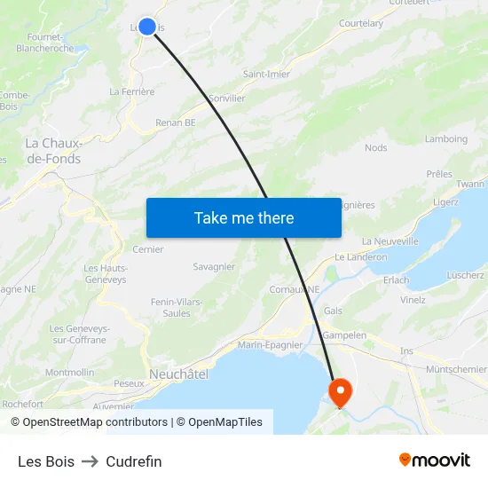 Les Bois to Cudrefin map