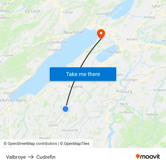 Valbroye to Cudrefin map