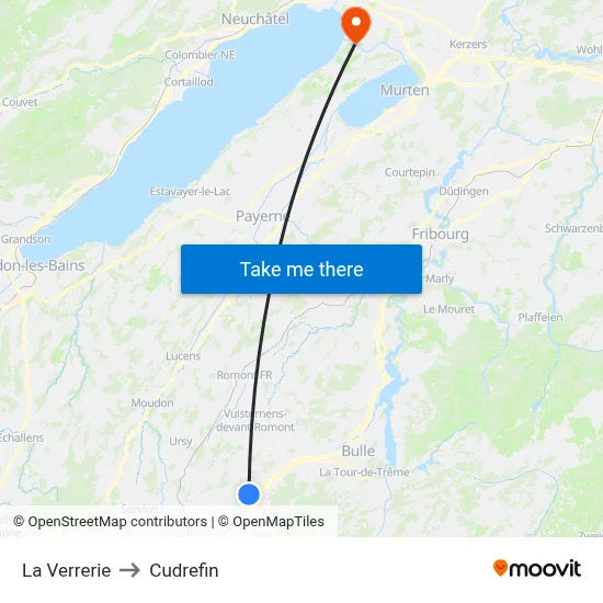 La Verrerie to Cudrefin map