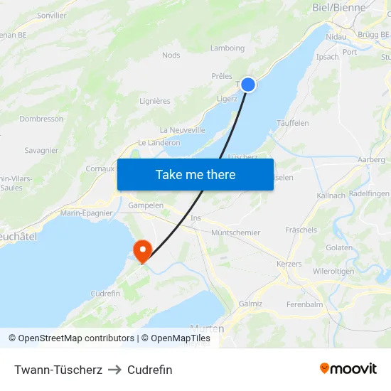 Twann-Tüscherz to Cudrefin map