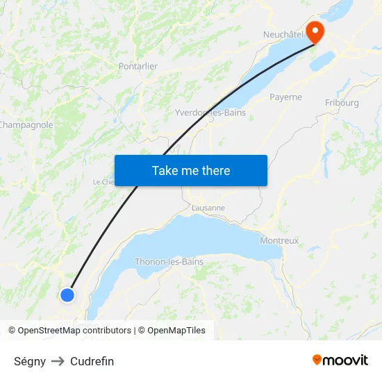 Ségny to Cudrefin map
