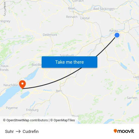 Suhr to Cudrefin map