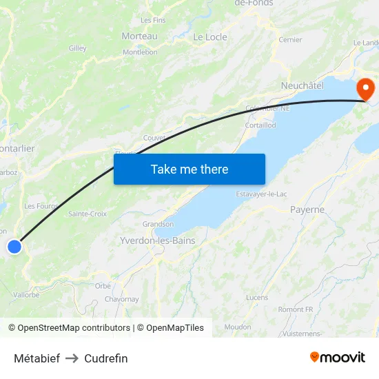 Métabief to Cudrefin map