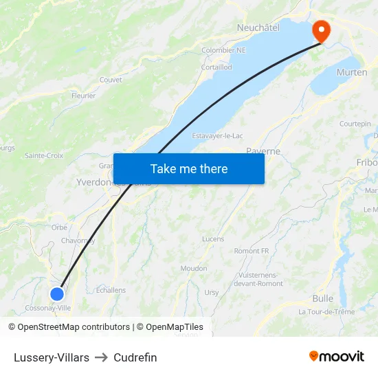 Lussery-Villars to Cudrefin map