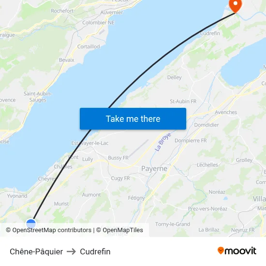 Chêne-Pâquier to Cudrefin map