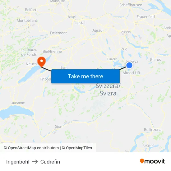 Ingenbohl to Cudrefin map