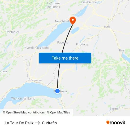 La Tour-De-Peilz to Cudrefin map