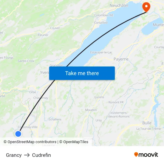 Grancy to Cudrefin map