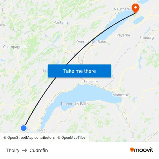 Thoiry to Cudrefin map
