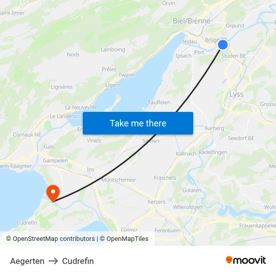 Aegerten to Cudrefin map