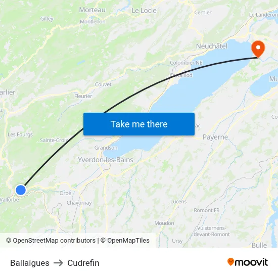 Ballaigues to Cudrefin map