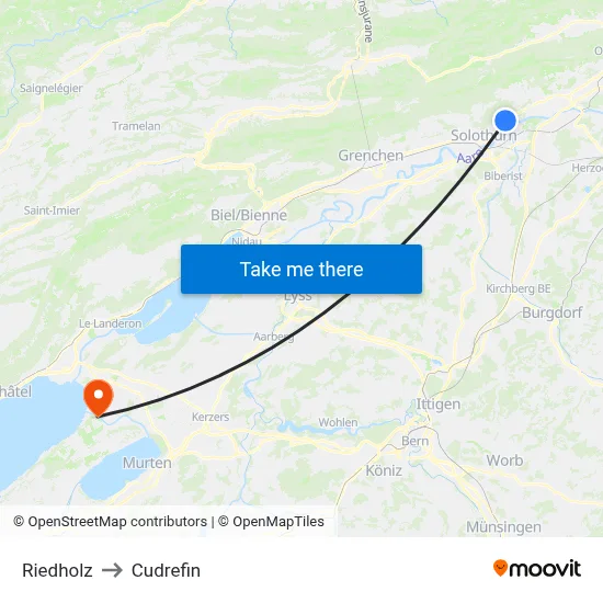 Riedholz to Cudrefin map